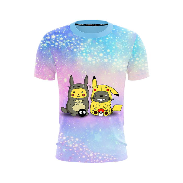 Pikachu-Cosplay-Totoro-Totoro-Cosplay-Pikachu-Unisex-3D-T-shirt-1