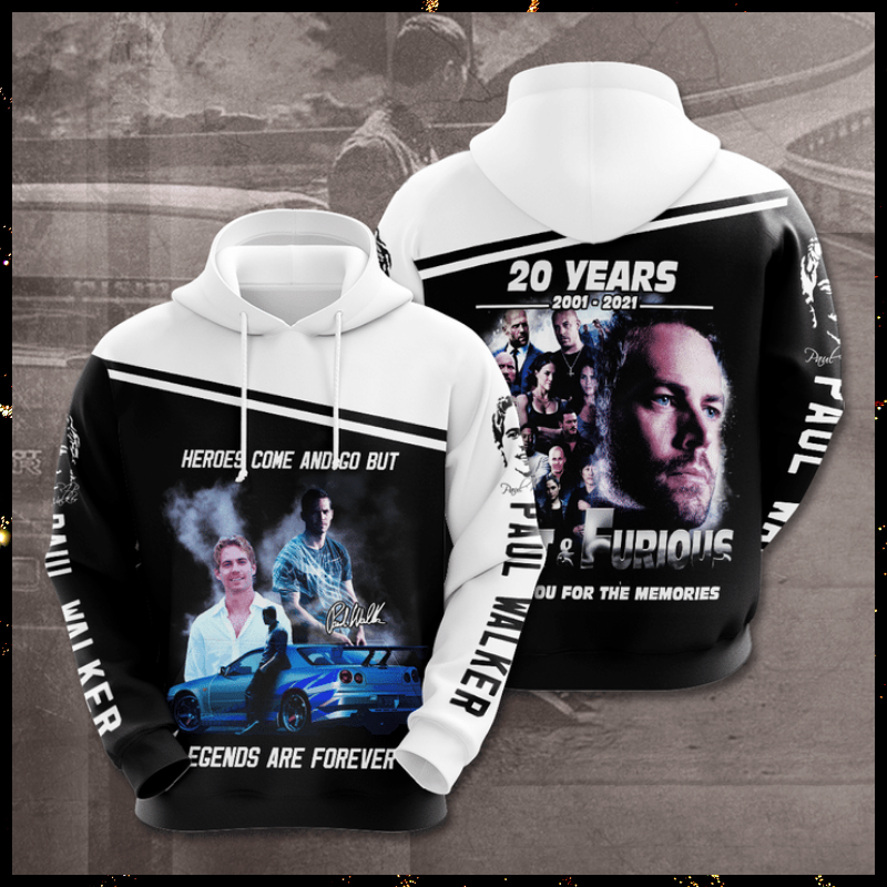 20 Years Paul Walker Fast And Furious Custom Name 3D Hoodie And Shirt 20 Years Paul Walker Fast And Furious Custom Name 3D Hoodie And Shirt