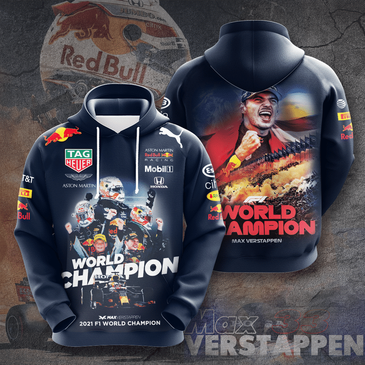 2021 F1 World Champion Max Verstappen Blue 3D Hoodie 2021 F1 World Champion Max Verstappen Blue 3D Hoodie