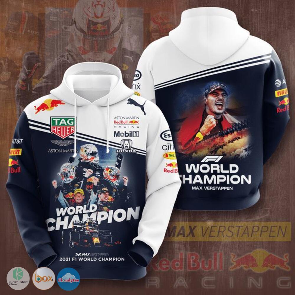 2021 F1 World Champion Max Verstappen White Blue 3D Hoodie 2021 F1 World Champion Max Verstappen White Blue 3D Hoodie