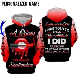 A Queen Was Born In September Custom Name 3D Hoodie