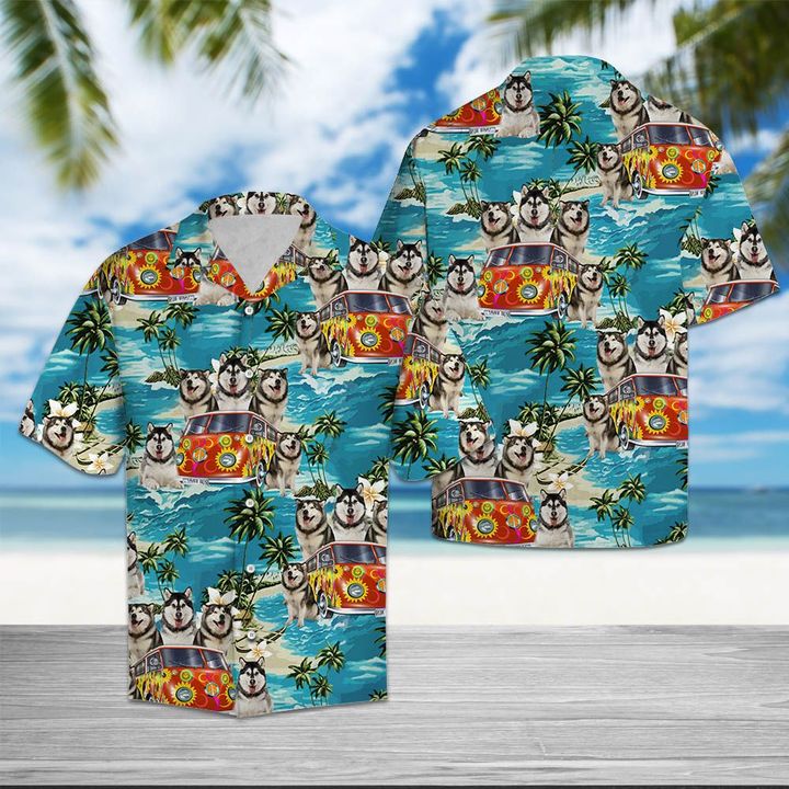 Alaskan Malamute Hippie Summer Hawaiian Shirt Summer Button Up Alaskan Malamute Hippie Summer Hawaiian Shirt Summer Button Up