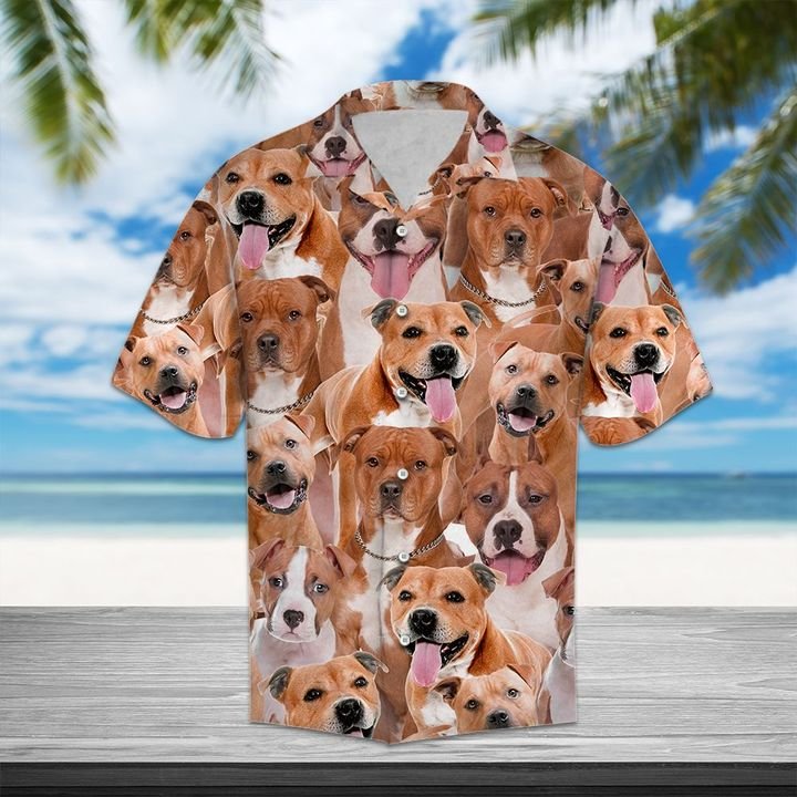 American Staffordshire Terrier Hawaiian Shirt Summer Button Up American Staffordshire Terrier Hawaiian Shirt Summer Button Up