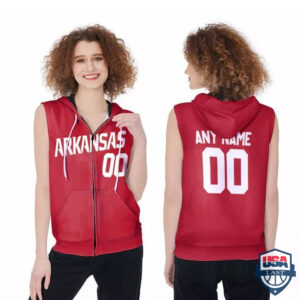 Arkansas Razorbacks Custom Name And Number Sleeveless Zip Hoodie