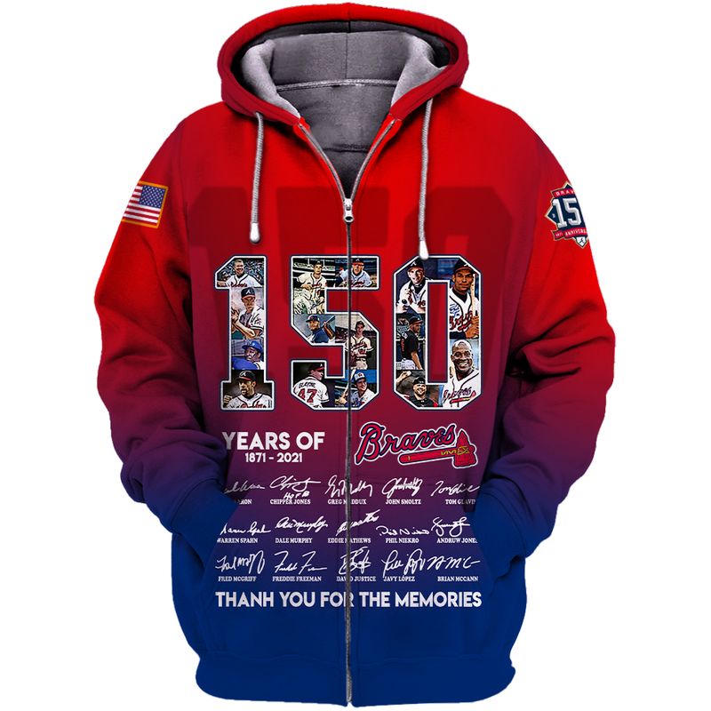 Atlanta Braves 150 Years Of 1871 2021 3D Zip Hoodie Atlanta Braves 150 Years Of 1871 2021 3D Zip Hoodie