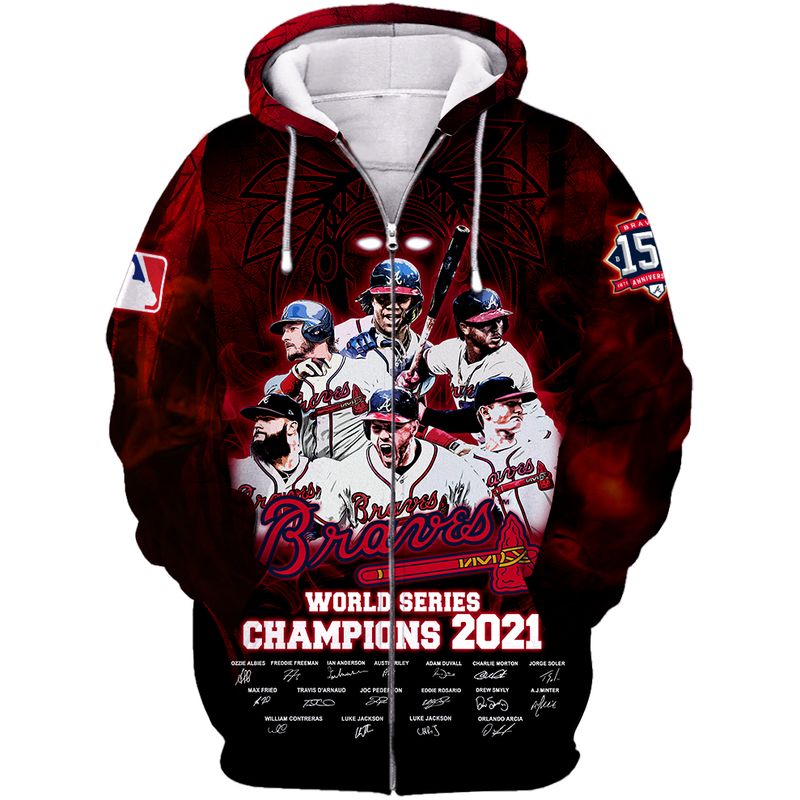 Atlanta Braves Champions 2021 Dark Red 3D Zip Hoodie Atlanta Braves Champions 2021 Dark Red 3D Zip Hoodie