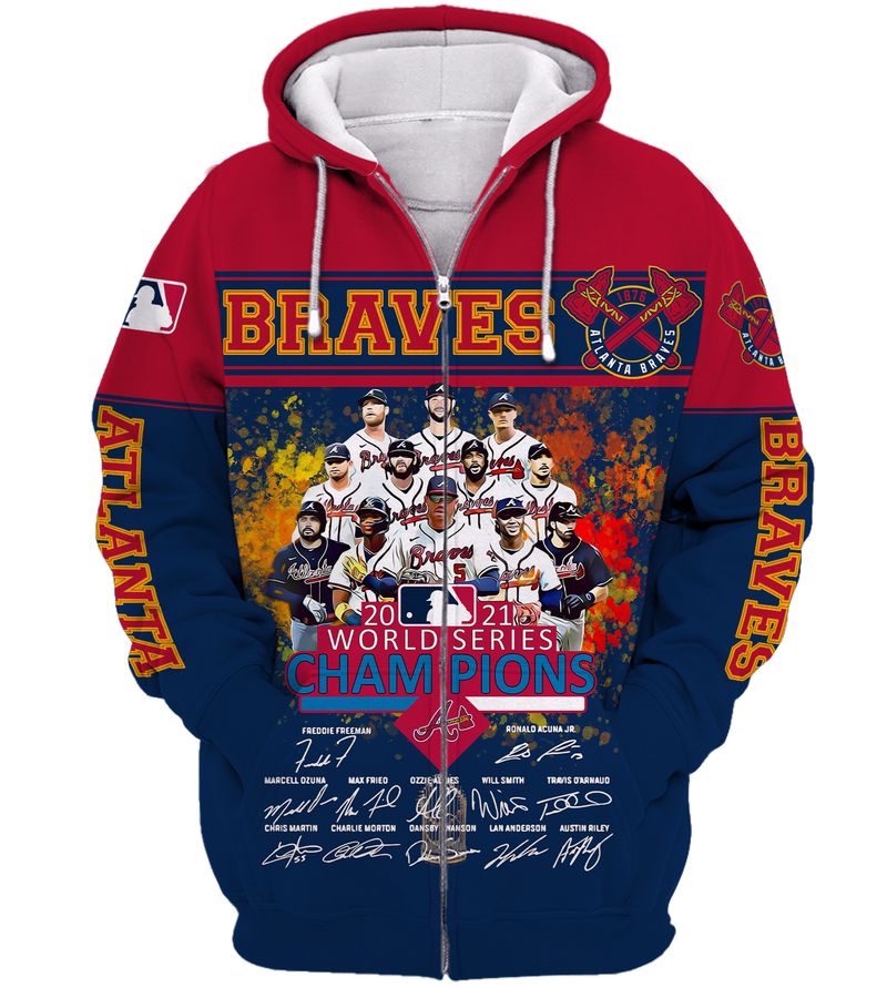 Atlanta Braves Champions 2021 Red 3D Zip Hoodie Atlanta Braves Champions 2021 Red 3D Zip Hoodie