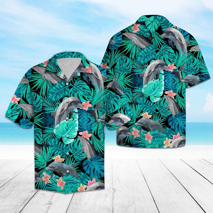 Awesome Dolphin Tropical Hawaiian Shirt Summer Button Up Awesome Dolphin Tropical Hawaiian Shirt Summer Button Up