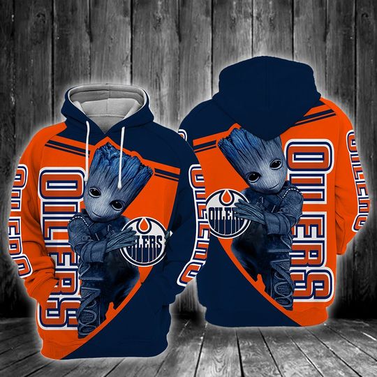Baby Groot Edmonton Oilers 3D All Over Print Hoodie Baby Groot Edmonton Oilers 3D All Over Print Hoodie