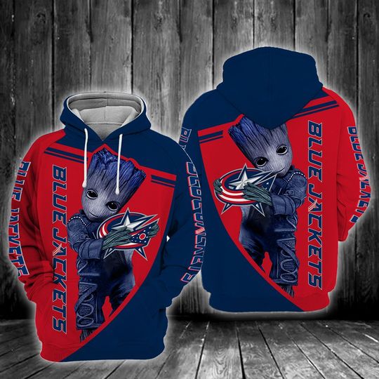 Baby Groot Hug Columbus Blue Jackets 3D Hoodie Baby Groot Hug Columbus Blue Jackets 3D Hoodie