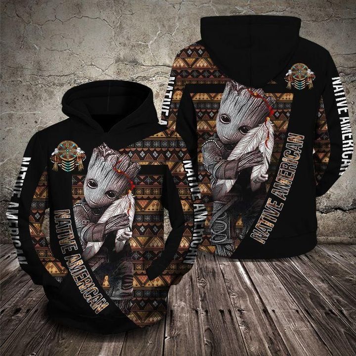 Baby Groot Hug Native American 3D Hoodie Baby Groot Hug Native American 3D Hoodie