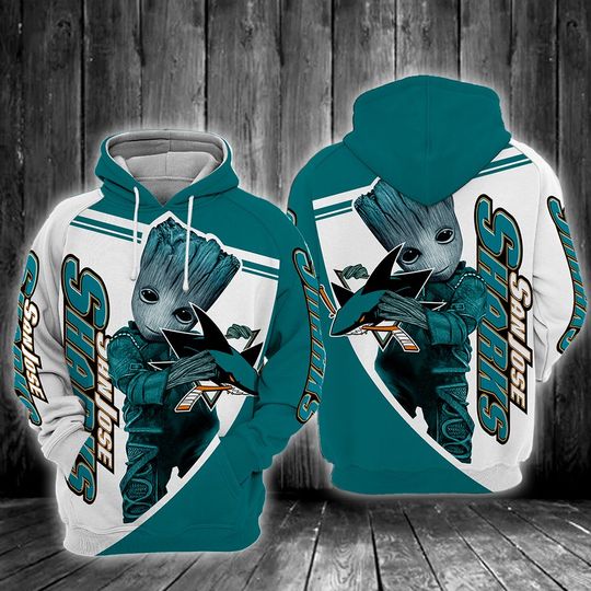 Baby Groot San Jose Sharks 3D All Over Print Hoodie Baby Groot San Jose Sharks 3D All Over Print Hoodie