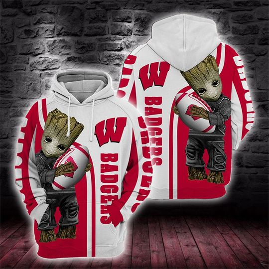 Baby Groot Wisconsin Badgers 3D All Over Print Hoodie Baby Groot Wisconsin Badgers 3D All Over Print Hoodie