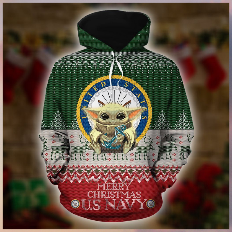 Baby Yoda Us Navy Merry Christmas 3D Hoodie Baby Yoda Us Navy Merry Christmas 3D Hoodie