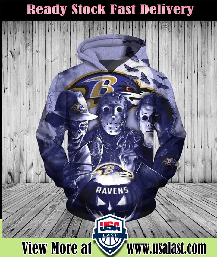 Baltimore Ravens Halloween Horror Night 3D Pullover Hoodie Baltimore Ravens Halloween Horror Night 3D Pullover Hoodie