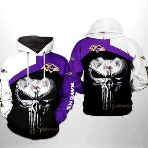 Baltimore Ravens Nfl Punisher Skull 3D Hoodie