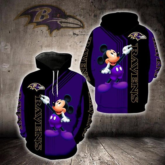 Baltmore Ravens Mickey Mouse 3D Hoodie Baltmore Ravens Mickey Mouse 3D Hoodie