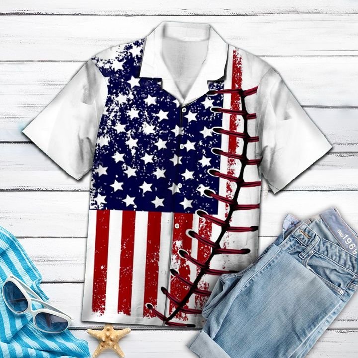 Baseball Usa Flag Hawaiian Shirt Summer Button Up Baseball Usa Flag Hawaiian Shirt Summer Button Up
