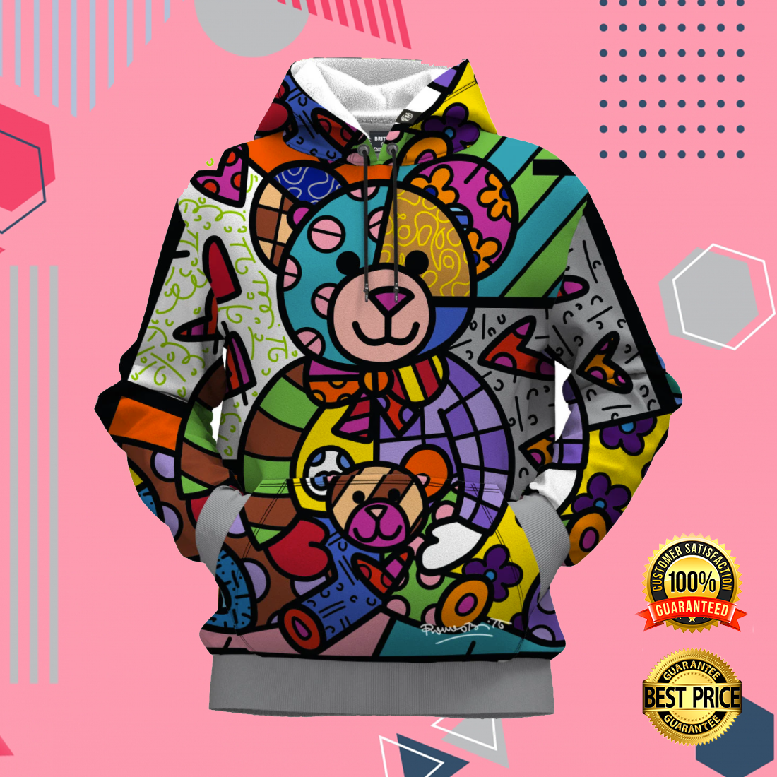 Bear Family By Romero Britto All Over Printed 3D Hoodie Bear Family By Romero Britto All Over Printed 3D Hoodie