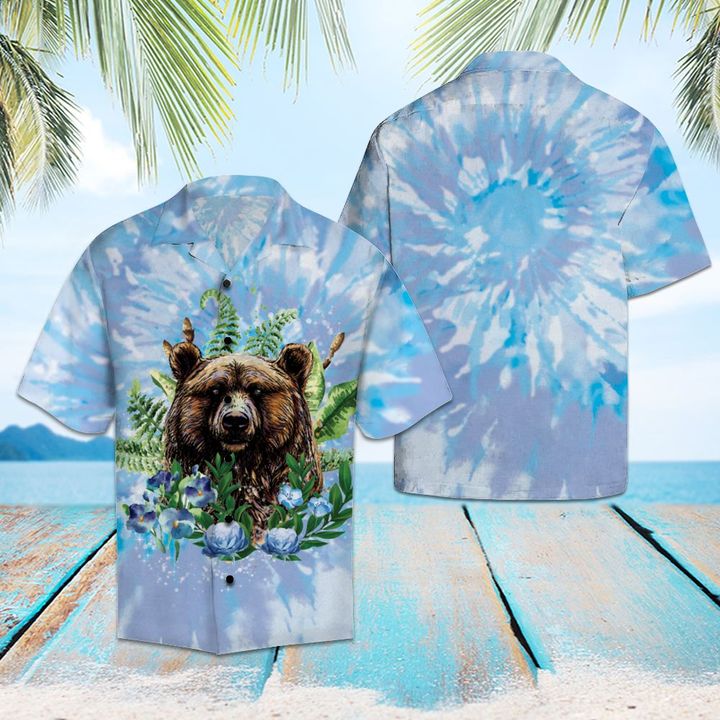 Bear Tie Dye Hawaiian Shirt Summer Button Up Bear Tie Dye Hawaiian Shirt Summer Button Up