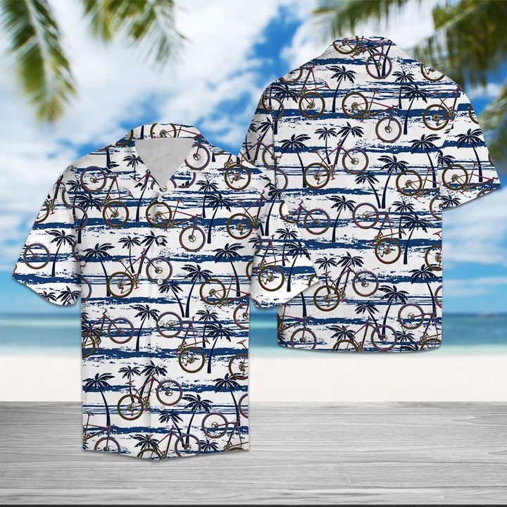 Bike Sea Palm Tree Hawaiian Shirt Summer Button Up Bike Sea Palm Tree Hawaiian Shirt Summer Button Up