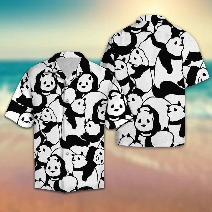 Black And White Cute Panda Hawaiian Shirt Summer Button Up Black And White Cute Panda Hawaiian Shirt Summer Button Up