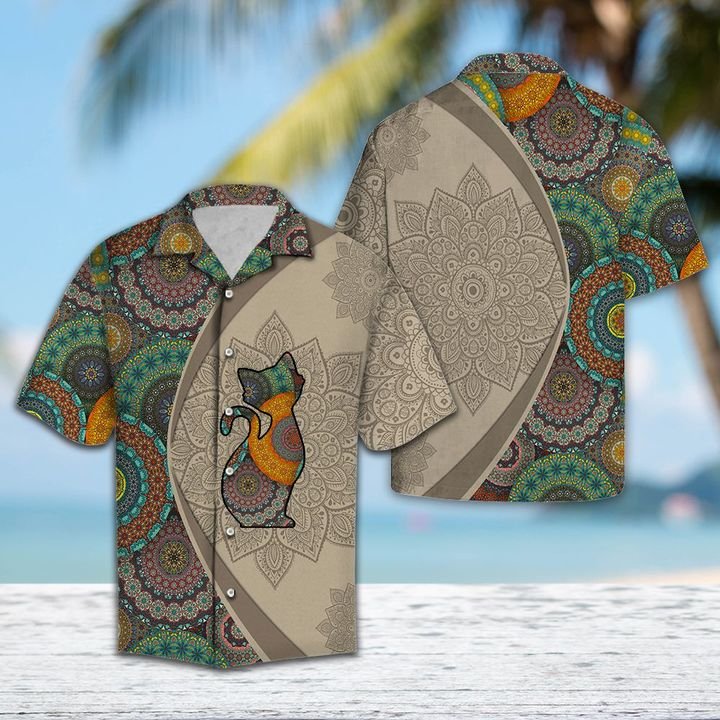 Black Cat Mandala Hawaiian Shirt Summer Button Up Black Cat Mandala Hawaiian Shirt Summer Button Up