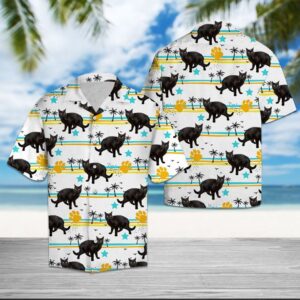 Black Cat Summer Pattern Hawaiian Shirt Summer Button Up
