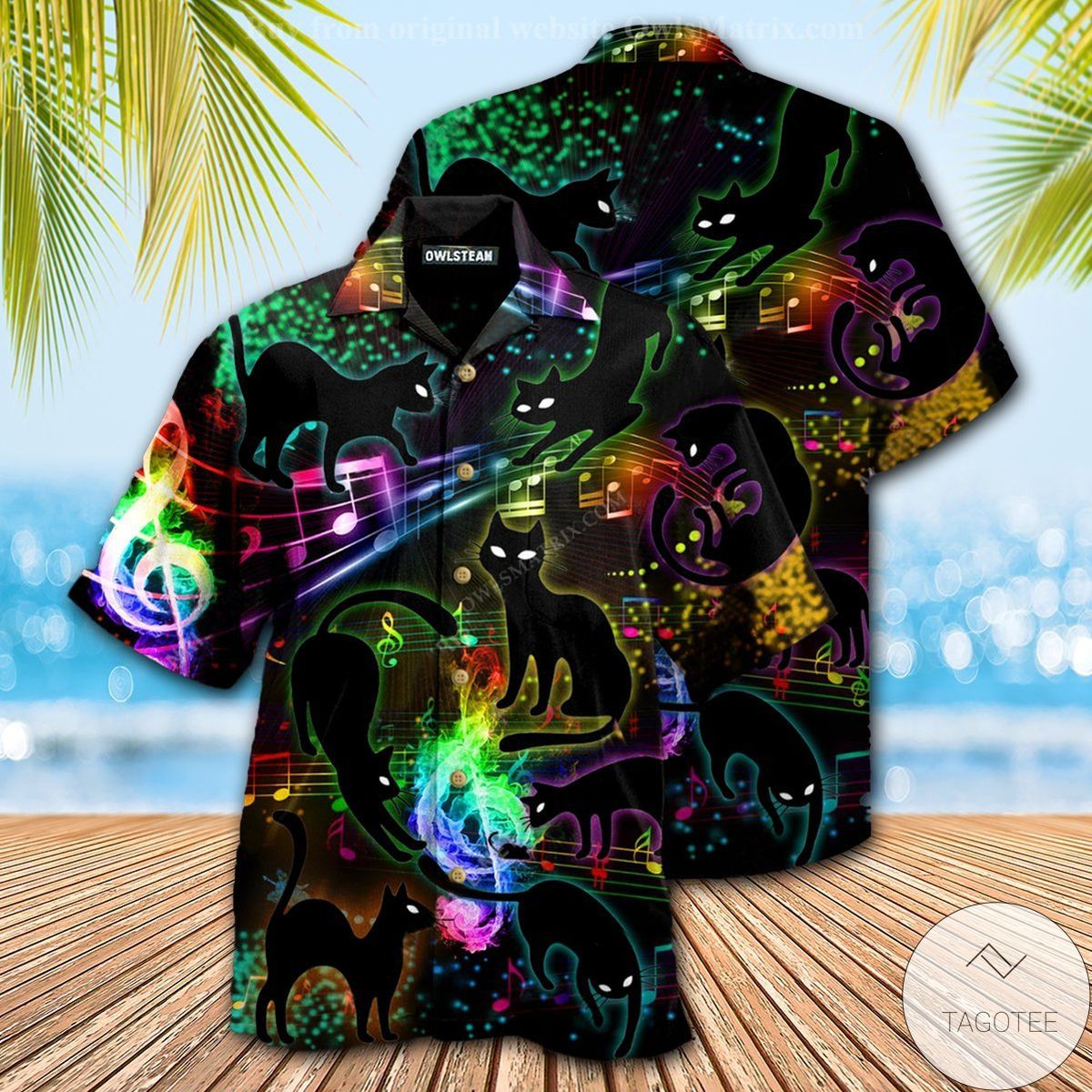 Black Cat The Magical Light Cats On Music Notes Hawaiian Shirt Black Cat The Magical Light Cats On Music Notes Hawaiian Shirt