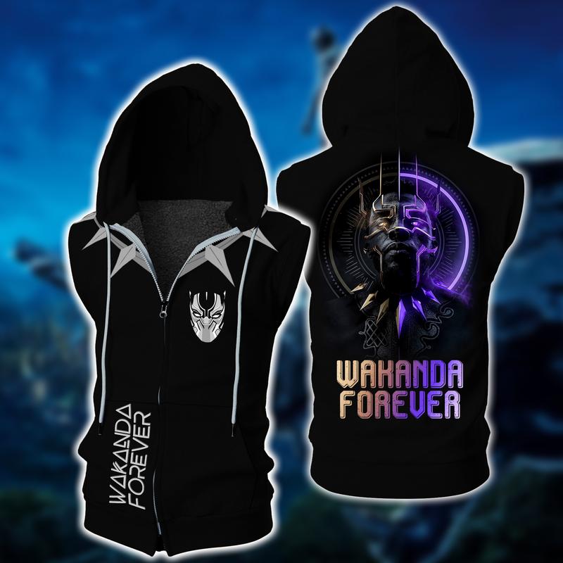 Black Panther Marvel Sleeveless Vest Zip Hoodie Black Panther Marvel Sleeveless Vest Zip Hoodie