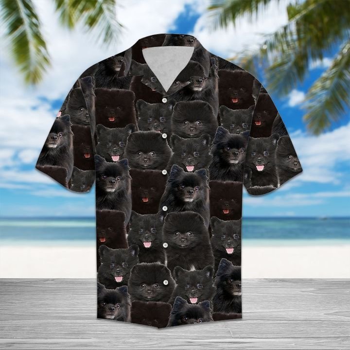 Black Pomerian Hawaiian Shirt Summer Button Up Black Pomerian Hawaiian Shirt Summer Button Up