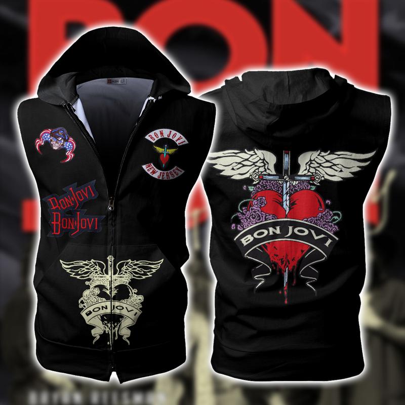 Bon Jovi Band Sleeveless Vest Zip Hoodie Bon Jovi Band Sleeveless Vest Zip Hoodie