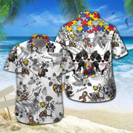 Boston Terrier Autism Hawaiian Shirt Summer Button Up Boston Terrier Autism Hawaiian Shirt Summer Button Up