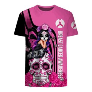 Breast Cancer Awareness Sugar Skull Girl Fight Like A Girl 3D Shirt