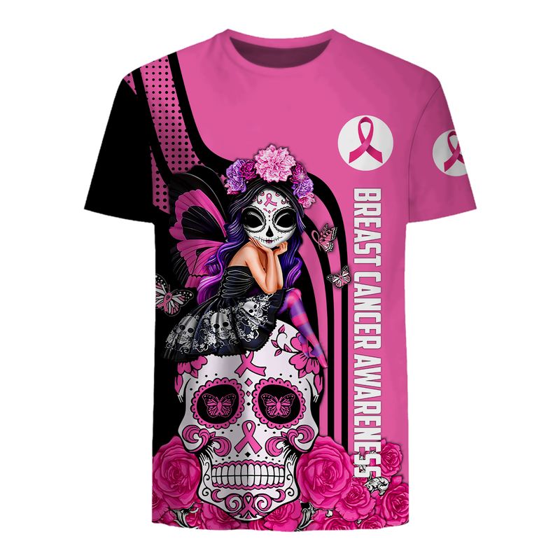 Breast Cancer Awareness Sugar Skull Girl Fight Like A Girl 3D Shirt Breast Cancer Awareness Sugar Skull Girl Fight Like A Girl 3D Shirt