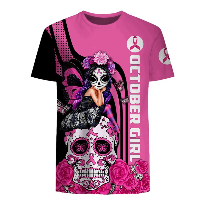 Breast Cancer Awareness Sugar Skull October Girl 3D Shirt Breast Cancer Awareness Sugar Skull October Girl 3D Shirt