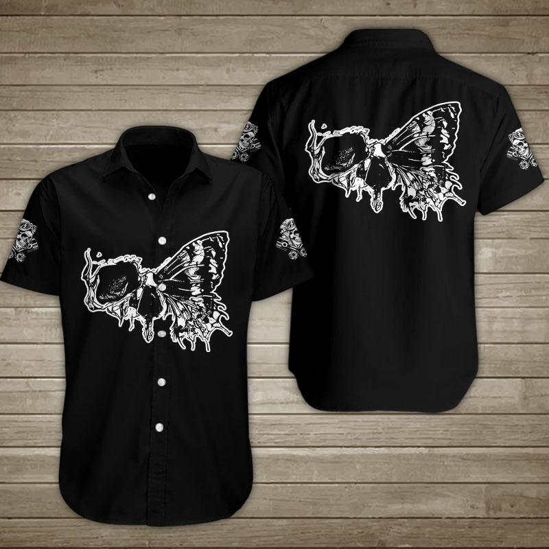 Butterfly Skull Hawaiian Shirt Summer Button Up Butterfly Skull Hawaiian Shirt Summer Button Up