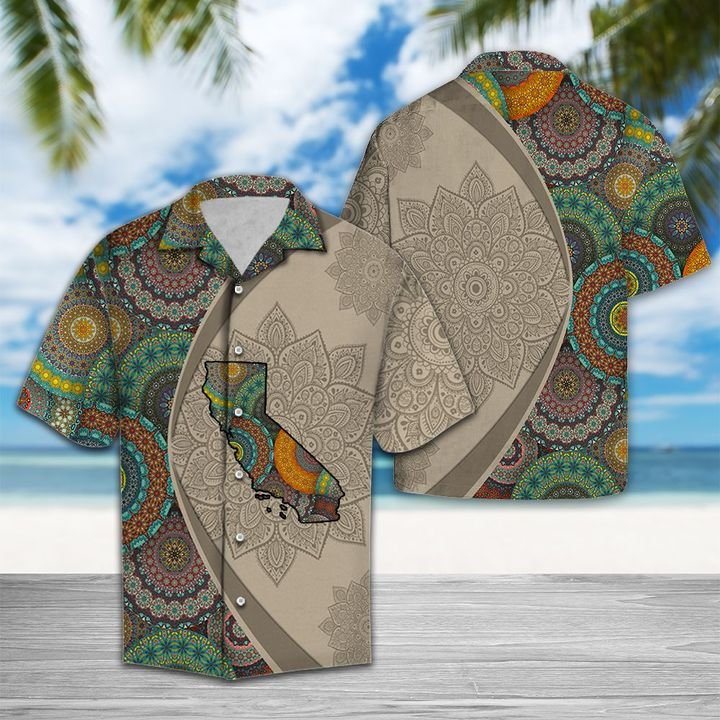 California Mandala Hawaiian Shirt Summer Button Up California Mandala Hawaiian Shirt Summer Button Up