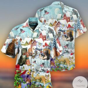 Cat And Bird Winter Christmas Vibe Hawaiian Shirt