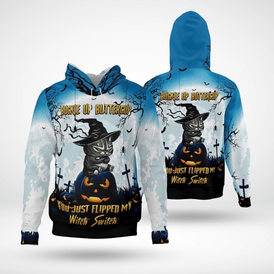 Cat Apparels Halloween Buckle Up Buttercup 3D Hoodie Cat Apparels Halloween Buckle Up Buttercup 3D Hoodie