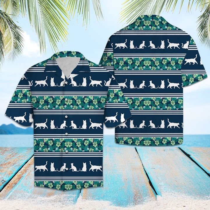 Cat Shape Tropical Line Hawaiian Shirt Summer Button Up Cat Shape Tropical Line Hawaiian Shirt Summer Button Up