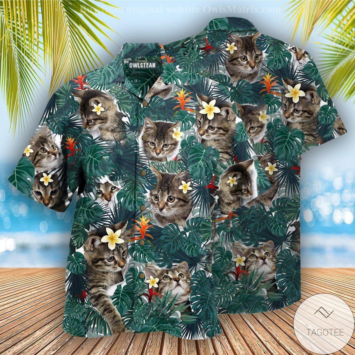 Cat Tropical Flowers And Leaves Hawaiian Shirt Cat Tropical Flowers And Leaves Hawaiian Shirt