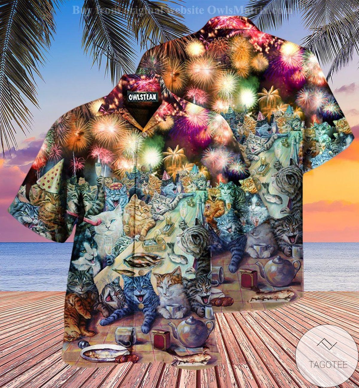 Cats Firework New Year Party Hawaiian Shirt Cats Firework New Year Party Hawaiian Shirt