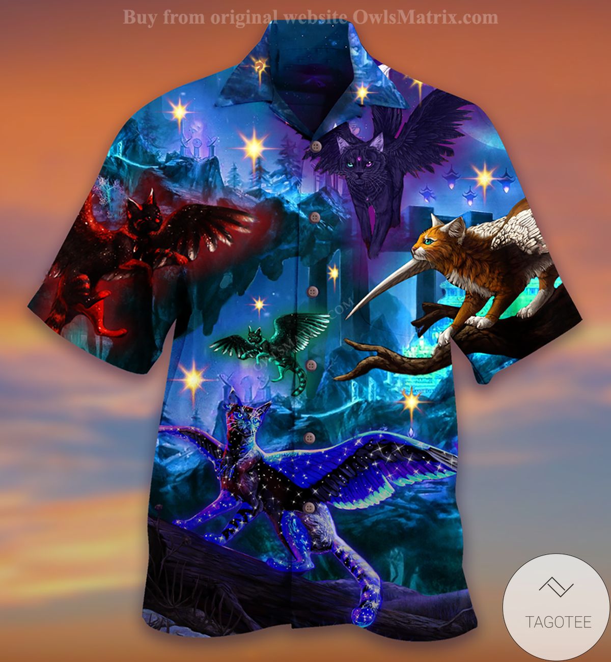 Cats Fly Love Dark Hawaiian Shirt Cats Fly Love Dark Hawaiian Shirt