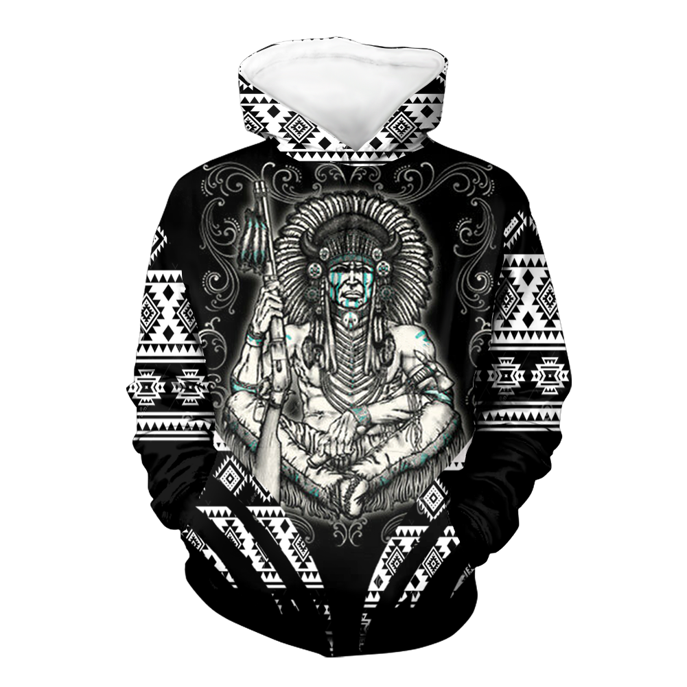 Chief Pattern Black Native 3D Hoodie Chief Pattern Black Native 3D Hoodie