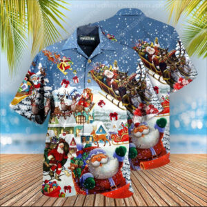 Christmas Holiday Santa’S Sleigh And Reindeer Hawaiian Shirt