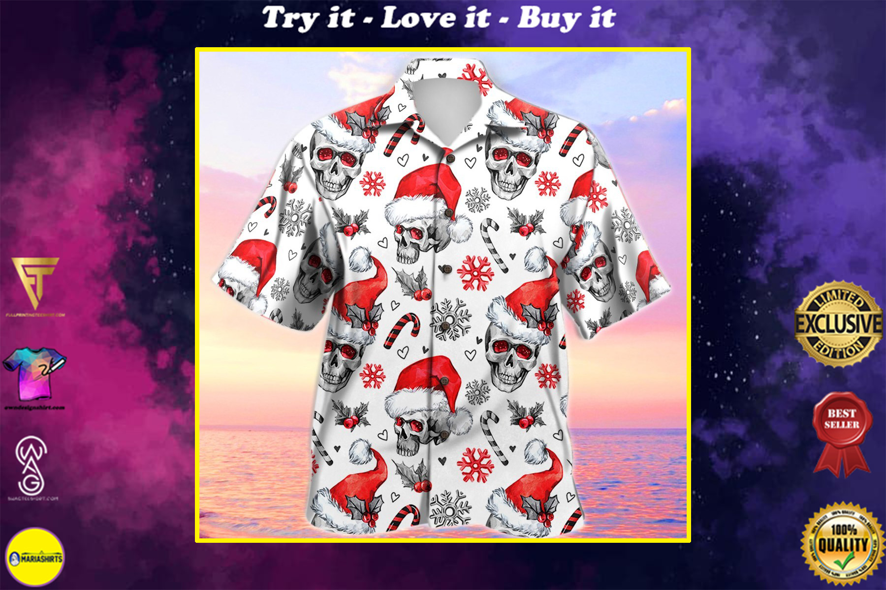 Christmas Skull Full Printing Hawaiian Shirt Christmas Skull Full Printing Hawaiian Shirt