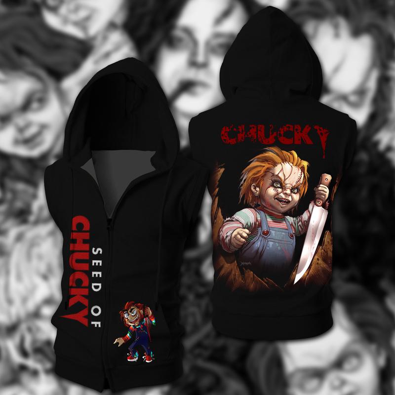 Chucky Sleeveless Vest Zip Hoodie Chucky Sleeveless Vest Zip Hoodie