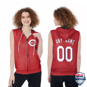 Cincinnati Reds Custom Name And Number Sleeveless Zip Hoodie