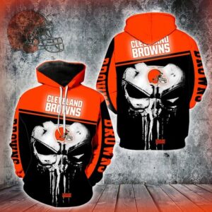 Cleveland Browns Nfl Punisher Skull 3D Hoodie